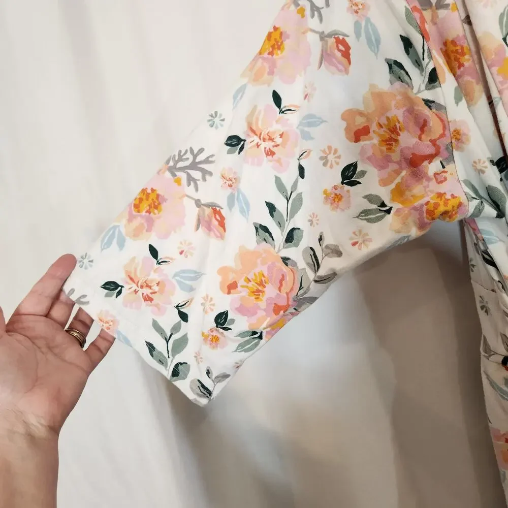 BABY BE MINE White Multi Floral Labor Delivery Nursing Knee Length Robe Women SM